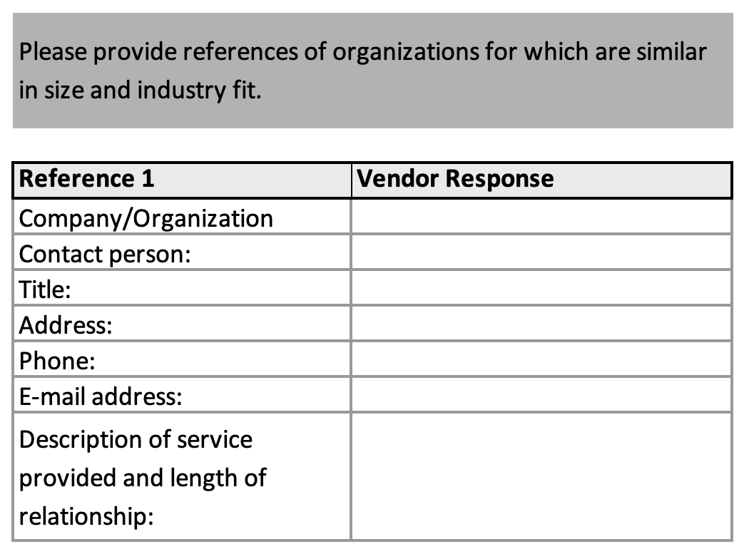 Vendor References 