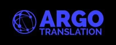 argo translation blue logo black background